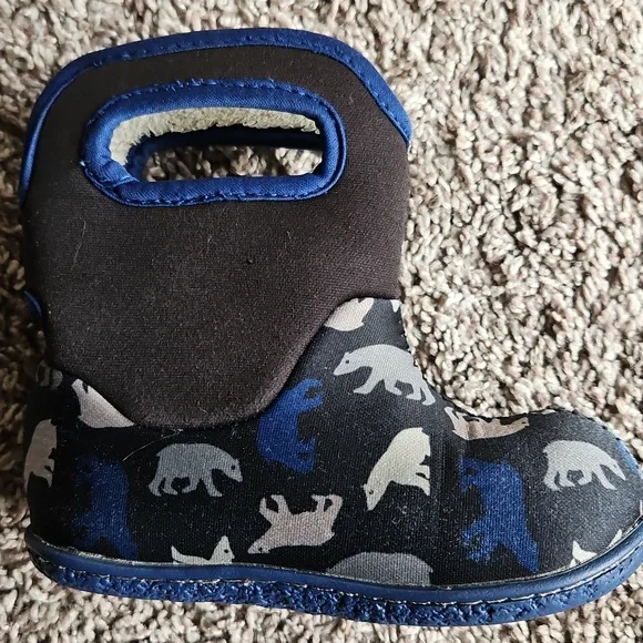 GUC Bogs Neoprene Waterproof Winter Snow Boots Baby Polar Bear Print Blue Size 7 - Picture 7 of 12